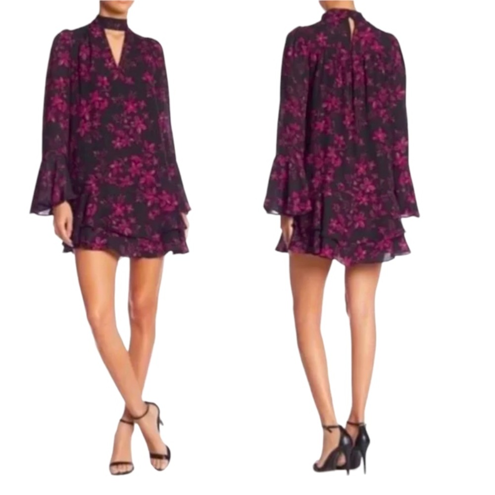 Parker Floral Mini Dress Midnight Fleur Small Long Sleeve Cutout Girly Flirty